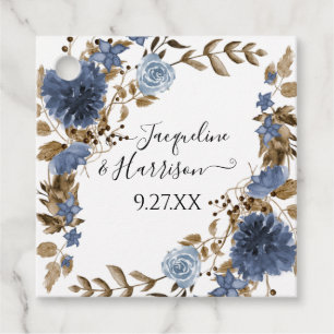 Étiquettes Cadeau Bleu Dusty Marine Floral Rustique Automne Folio Ne