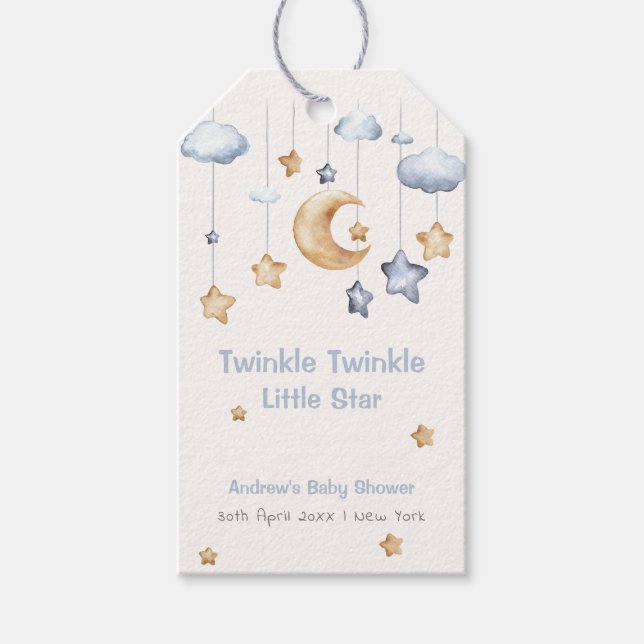 Étiquettes-cadeau Bleu Elegant Twinkle Baby shower Twinkle (Devant)