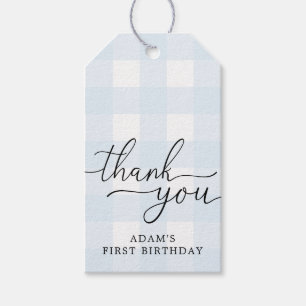 Étiquettes-cadeau Bleu En vichy Anniversaire Merci Favoriser