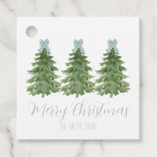 Étiquettes Cadeau Bleu En vichy Bow Christmas Tree Tags cadeaux