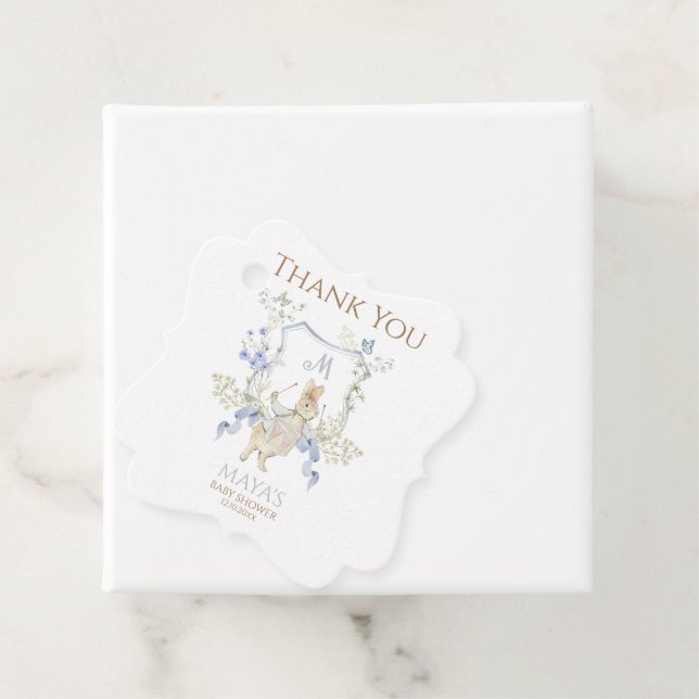 Étiquettes Cadeau Bleu En vichy Peter le Baby shower Rabbit MUTED BL (En situation)