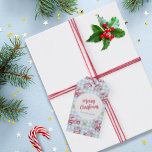 Étiquettes-cadeau Bleu En vichy Vintage Red Christmas Cars<br><div class="desc">Une aquarelle festive avec des voitures rouges vintage portant des cadeaux de Noël colorés sur un motif bleu clair et blanc en vichy. Personnalisez ces étiquettes cadeaux joyeuses avec votre ou vos nom(s) et ajoutez-les à vos cadeaux de Noël.</div>
