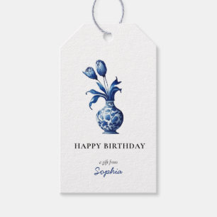 Étiquettes cadeau bleu et blanc Delft Tulipes Joye