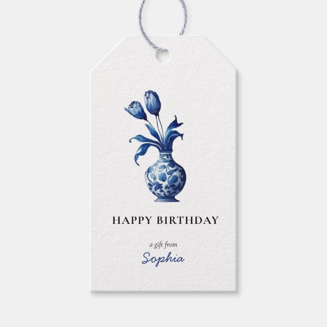 Étiquettes cadeau bleu et blanc Delft Tulipes Joye (Devant)
