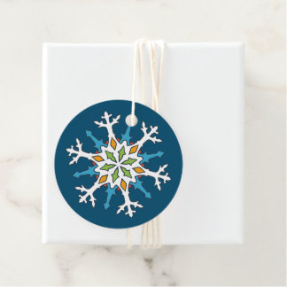 Étiquettes Cadeau Bleu et blanc Flocon de neige Mandala Avec Or et V