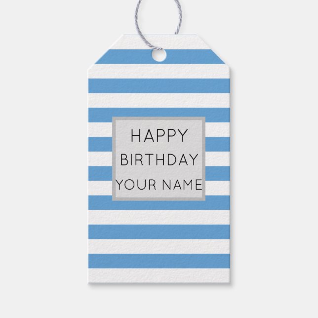 Étiquettes-cadeau Bleu Et Blanc Joyeux Anniversaire (Devant)