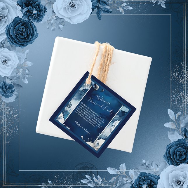 Étiquettes Cadeau bleu et blanc vibe de mariage (Créateur téléchargé)