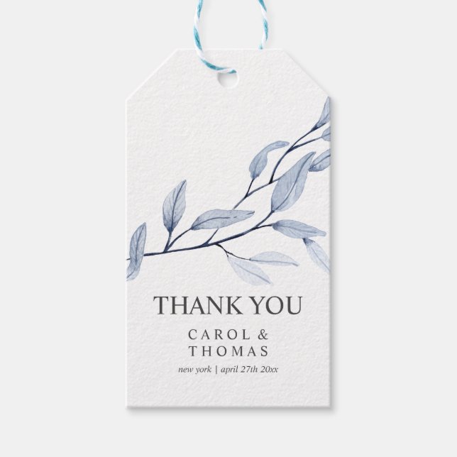 Étiquettes-cadeau Bleu éthérée | monogramme merci mariage (Devant)