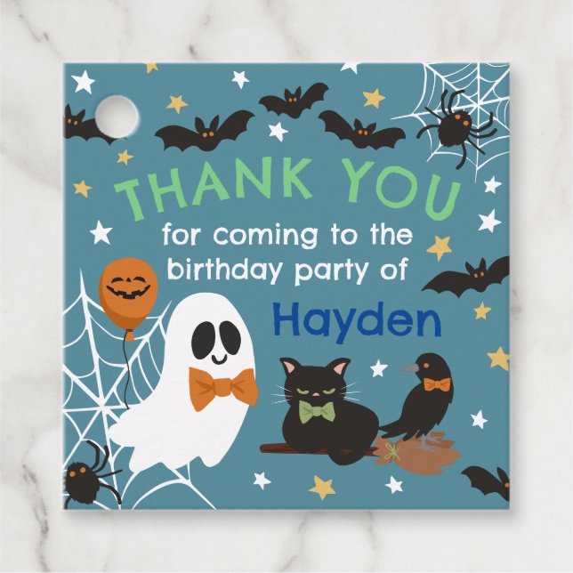 Étiquettes Cadeau Bleu Fantôme Halloween Merci fête d'anniversaire (Devant)