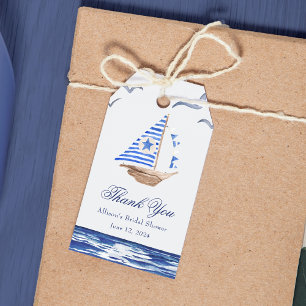 Étiquettes-cadeau Bleu Fête des mariées côtière marine