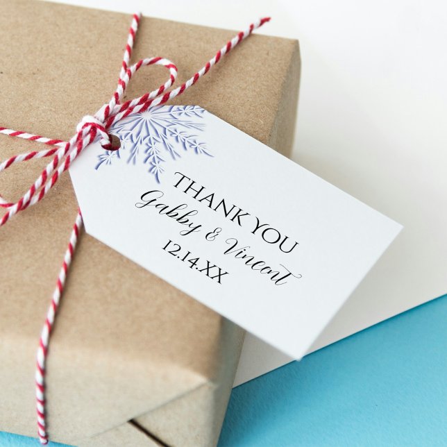 Étiquettes-cadeau Bleu Flocon de neige sur Blanc Mariage d'hiver Fav (Créateur téléchargé)