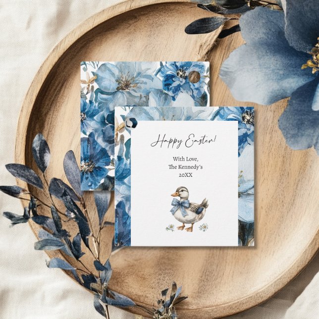 Étiquettes Cadeau Bleu floral Canard Pâques (Créateur téléchargé)