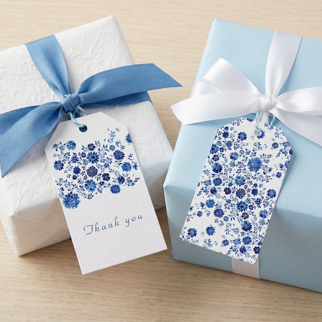 Étiquettes-cadeau Bleu Floral Chinoiserie Merci (Blue Chinoiserie Floral Thank You Gift Tags)