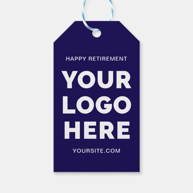 Étiquettes-cadeau Bleu foncé et blanc logo d'entreprise Bonne retrai (Devant)