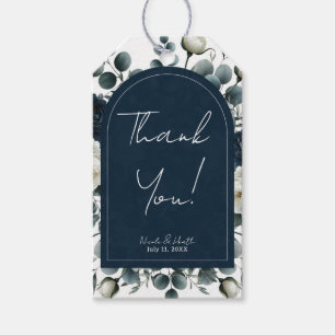 Étiquettes-cadeau Bleu foncé et blanc Moderne Floral Mariage