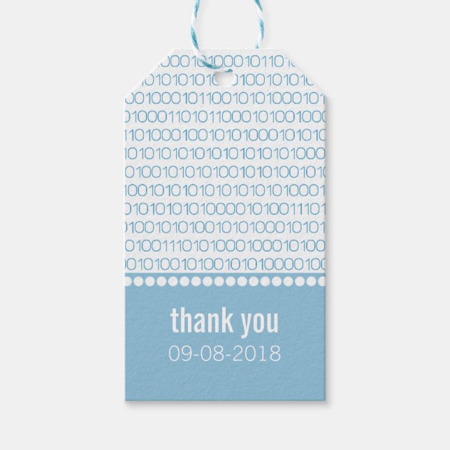 Étiquettes-cadeau Bleu Geek Chic Code binaire Bannique Balises cadea (Devant)