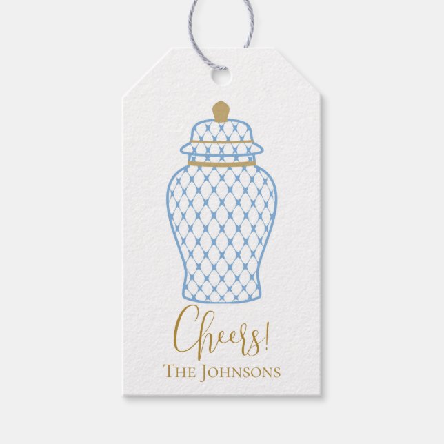 Étiquettes-cadeau Bleu Ginger Jar, Chinoiserie Custom (Devant)