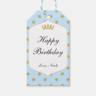 Étiquettes-cadeau Bleu & Gold Dots Royal Crown Prince Party Balise c