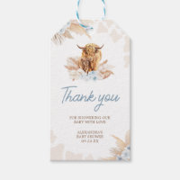 Bleu Highland Cow Baby shower Favoriser les étique