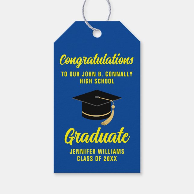 Étiquettes-cadeau Bleu Jaune Graduate Custom 2025 Graduation Party (Devant)