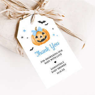 Étiquettes-cadeau Bleu Little Boo Citrouille Éffrayant Favoriser Tag