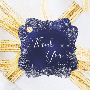 Étiquettes Cadeau Bleu marine argent merci