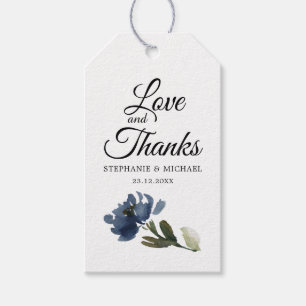 Étiquettes-cadeau Bleu marine floral botanique