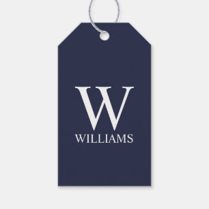 Étiquettes-cadeau Bleu marine Monogramme personnalisé et nom