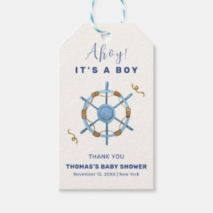 Étiquettes-cadeau Bleu moderne Ahoy Nautical Boy Baby shower
