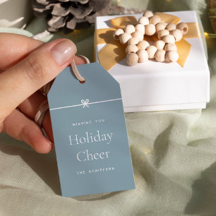 Étiquettes-cadeau Bleu Moderne Bow Simple minimum vacances Cheer