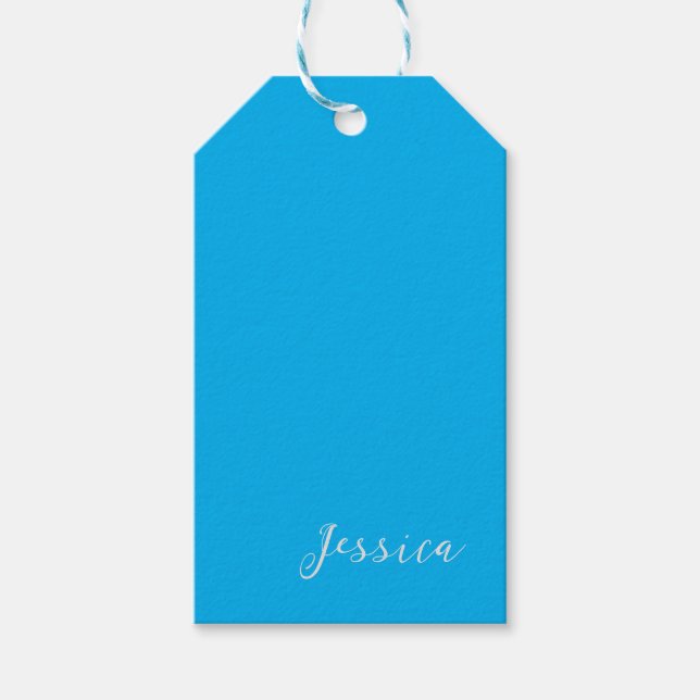 Étiquettes-cadeau Bleu Moderne Élégant Simple Professionnel Nom (Devant)
