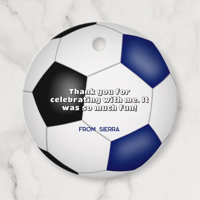 Étiquettes Cadeau bleu noir football balle filles garçons sport anni (Devant)