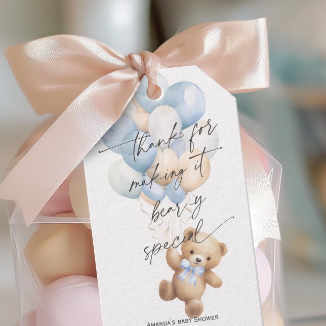 Étiquettes-cadeau Bleu Nous Pouvons Attendre Moderne Baby Boy Douche (Blue We Can Bearly Wait, Teddy Bear Gender Neutral baby Shower Favor Tags.)