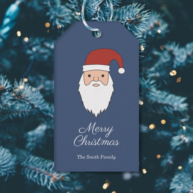 Étiquettes-cadeau bleu nuit et Père Noël (Santa Claus Christmas Gift Tag)