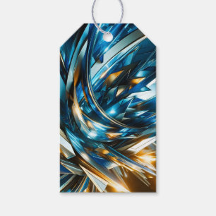 Étiquettes-cadeau Bleu Or Abstrait Géométrique Métallique Futuriste