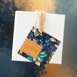 Étiquettes Cadeau Bleu & Or Floral Vitrail Mariage élégant