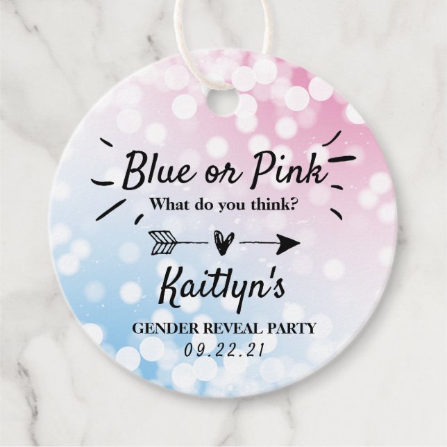 Étiquettes Cadeau Bleu Ou Rose Moderne ? Parti de révélation de genr (Devant)