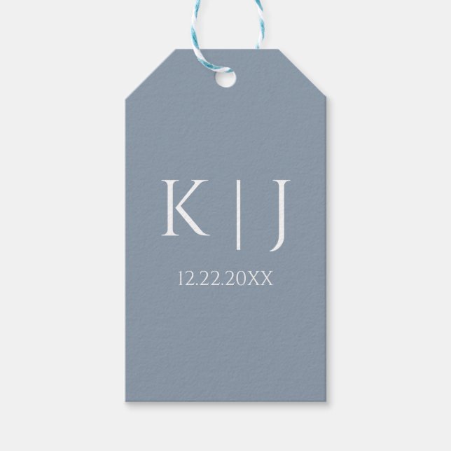 Étiquettes-cadeau Bleu Poussiéreux Monogramme Initial Minimal Tendan (Devant)