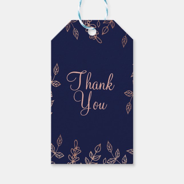 Étiquettes-cadeau Bleu & Rose Gold Glam Botanique Mariage élégant (Devant)