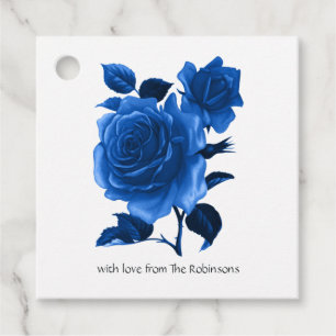 Étiquettes Cadeau Bleu Royal et Fleurs Argentées