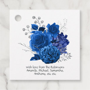 Étiquettes Cadeau Bleu Royal et Floral Argenté