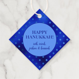 Étiquettes Cadeau Bleu Royal Feuille à Polka Hanukkah