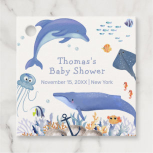 Étiquettes Cadeau Bleu Rustique Océan Dolphin Whale Boy Baby shower