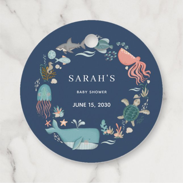 Étiquettes Cadeau Bleu sous la mer Merci Baby shower Favor balise (Dos)