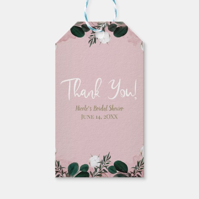 Étiquettes-cadeau Bleu Taupe Coton Floral Verdure Mariage rustique (Devant)