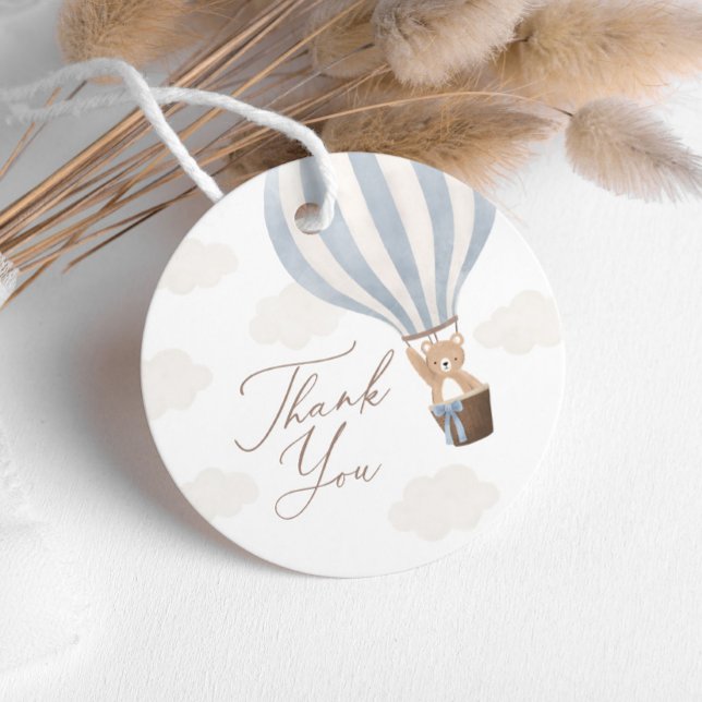 Étiquettes Cadeau Bleu Teddy Bear Baby shower à air chaud (Créateur téléchargé)