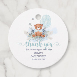 Étiquettes Cadeau Bleu Teddy Bear Balloon Baby shower Favoriser Tags