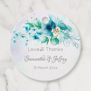 Étiquettes Cadeau Bleu turquoise fleurs vertes cadeaux de mariage fl