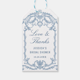 Étiquettes-cadeau Bleu Victorian Ornate Grace Fête des mariées Flora