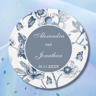 Étiquettes Cadeau Bleu Vintage Floral Merci Mariage français